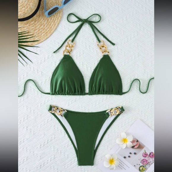 Boho chain halter bikini swimsuit